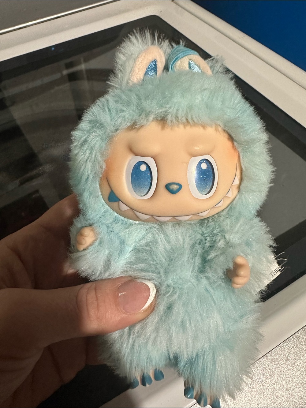 Plush Aqua Tye Dye Blue Monster Labubu keychain- Cute Furry Cuddler